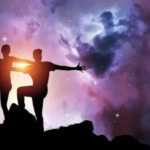 people meditating with abstract background full shot copia