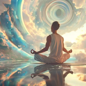 view man practicing mindfulness yoga fantasy setting scaledb